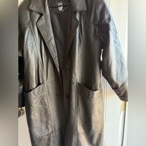 Greg Bell Leather Coat Black Long Trench Jacket Vintage Women’s Size 1X